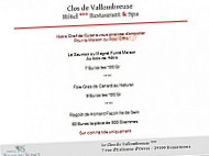 Le Clos de Vallombreuse menu