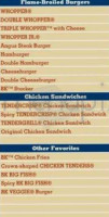 Burger King menu