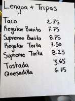 Tino's Taco Truck menu