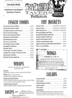 Back Door Tavern menu