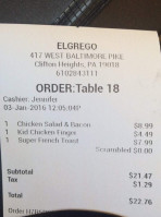 El Greco Diner menu