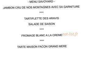 Auberge Le Semnoz menu