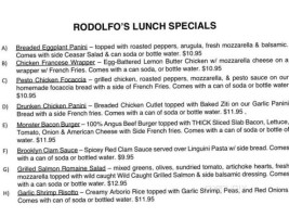 Rodolfo Pizzeria menu