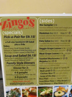 Zingo's Mediterranean menu