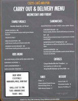 Cozy's Cottage Weddings Events- Next Door menu