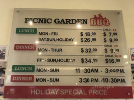 Picnic Gardens Bbq Buffet House menu