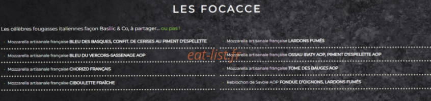 Basilic Co menu