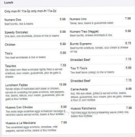 Tico’s Mex Mex menu