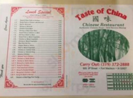 Taste Of China menu