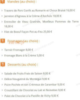 Restaurant Le Chalet Montegut menu