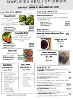 Simplified Meals By Ginger menu