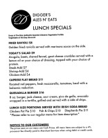 Digger's Ales N' Eats menu