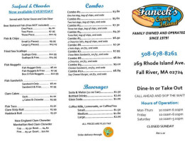 Faneek's menu