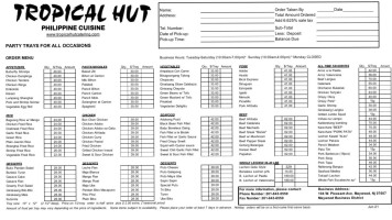 Tropical Hut Filipino Cuisine menu