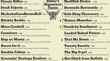 Killer's Tacos menu