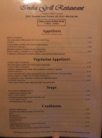 India Grill menu