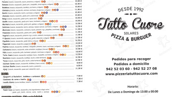 Pizzería Tutto Cuore menu