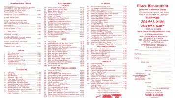 Plaza Restaurant menu