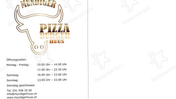 Mundiger Pizza Burger Huus menu