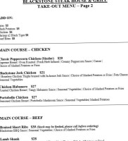 Blackstone Steakhouse And Grill Mississauga menu