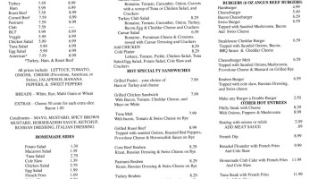 Morningstar Marinas menu