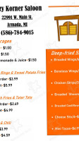 Kozy Korner Saloon menu